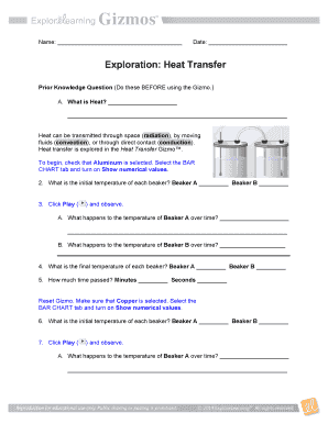 Student Exploration Heat Transfer by Conduction Answer Key PDF  Form