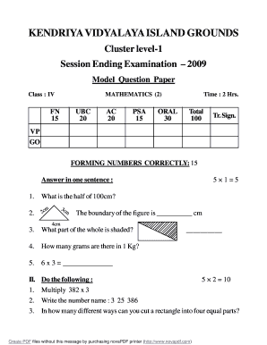 Kendriya Vidyalaya Class 4 Maths Question Paper  Form