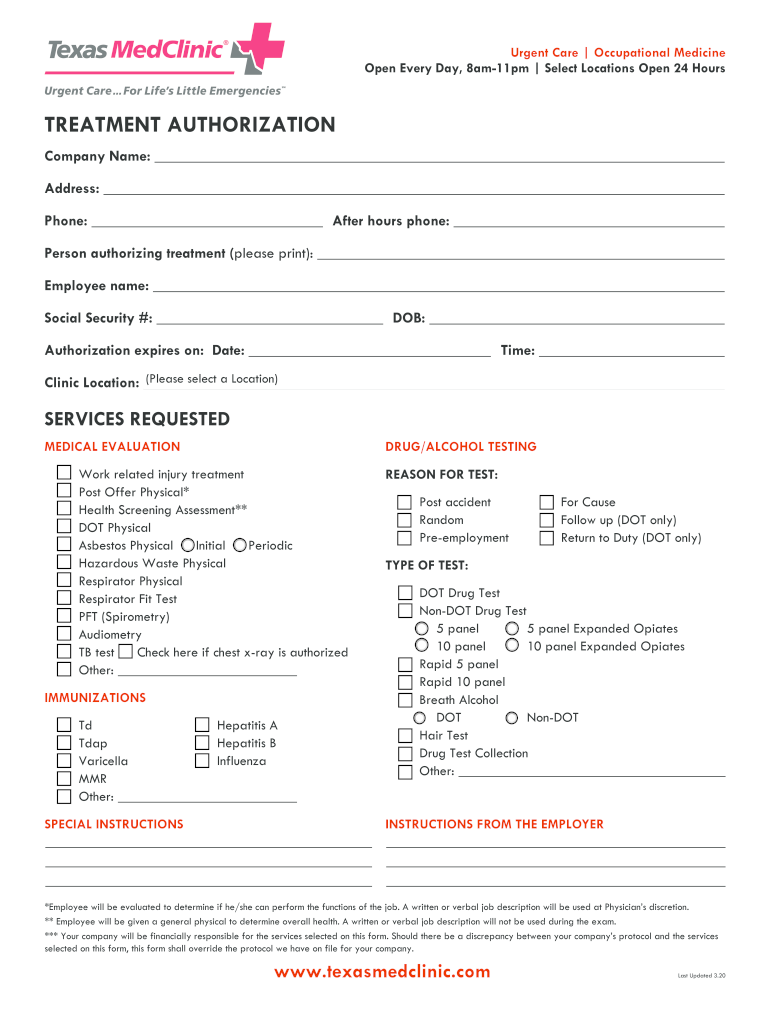 Texas Medclinic Authorization Form
