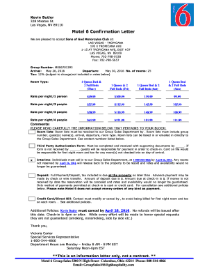 Motel 6 Confirmation  Form