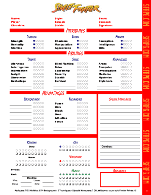 Street Fighter Rpg Character Sheet  Form