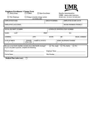 Employee Enrollment Change Form Initial Group COBRA Open Enrollment Benefits Administered by UMR ENROLLMENT SERVICES New Employe