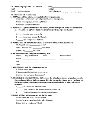 5th Grade Language Arts  Form