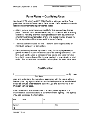 Farm Plate Michigan  Form