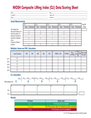 NIOSH Composite Lift Index CLI PDF the Ergonomics Center of  Form