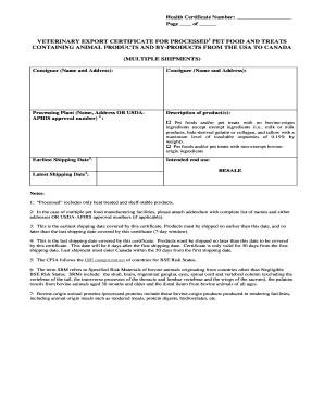 Health Certificate Usa  Form