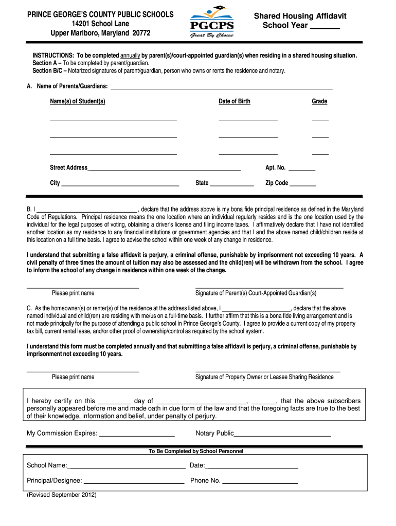 Get and Sign Pgcps Affidavit of Disclosure Form