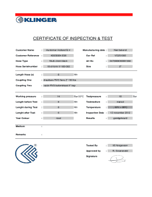 CERTIFICATE of INSPECTION &amp;amp Klinger  Form