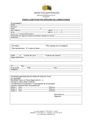 Autorisation Parentale Pour Passeport Malagasy PDF  Form