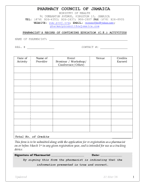 Tracking Form Pharmacy Council of Jamaica