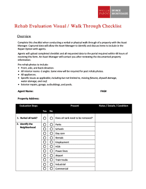 Rehab Evaluation Visual Walk through Checklist  Form