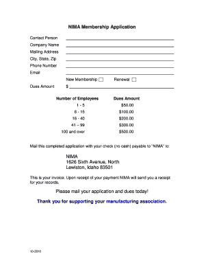 Nima Registration  Form