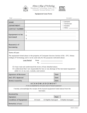 Equipment Loan Form Excel