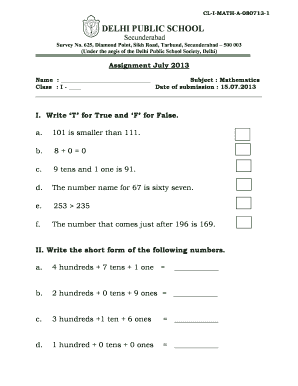 Dps Maths Worksheet for Class 2  Form