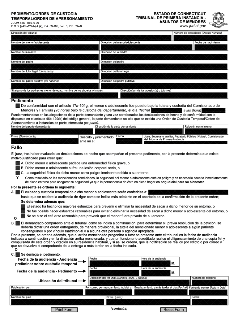 Motionorder of Temporary Custodyorder to Appear Connecticut Jud Ct  Form