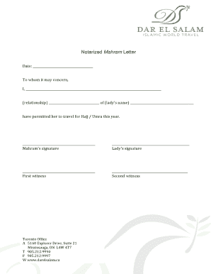 Sample Mahram Letter  Form