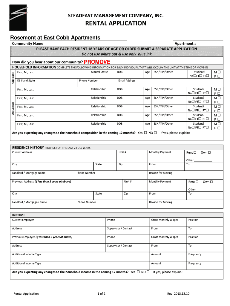  Steadfast Housing Application 2013-2024