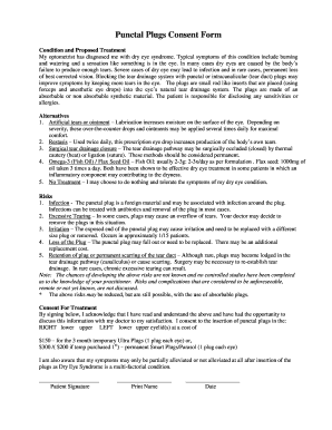 Punctal Plugs Consent Form University Eye Clinic