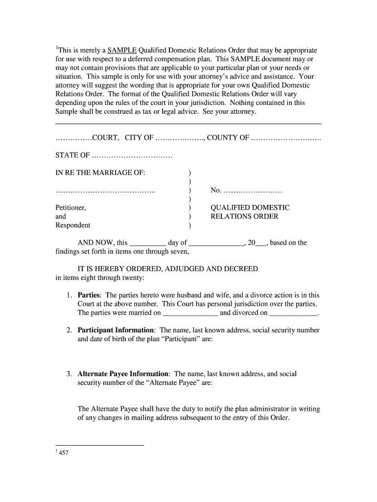 Sample Oualified Relations Qdro Form