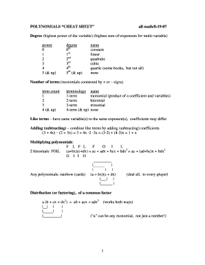 Polynomials Cheat Sheet  Form