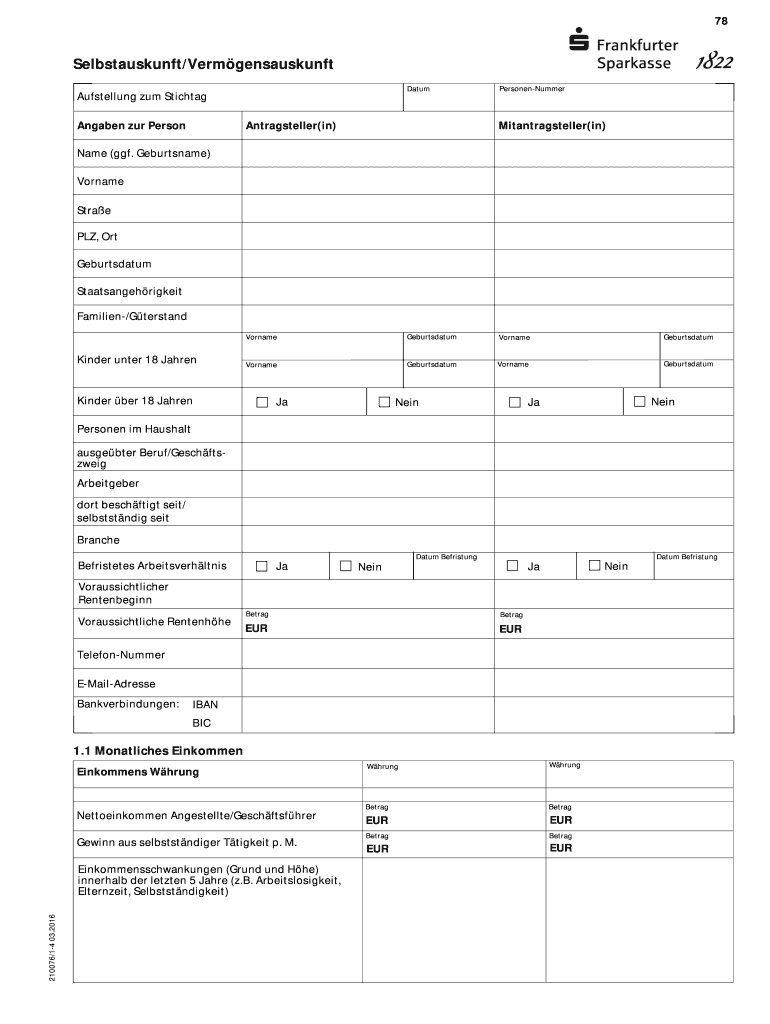 SelbstauskunftVerm Gensauskunft Frankfurter Sparkasse Frankfurter Sparkasse  Form
