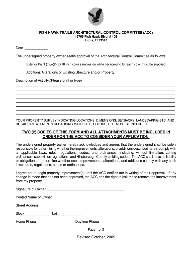  FISH HAWK TRAILS ARCHITECTURAL CONTROL COMMITTEE ACC 2009-2024