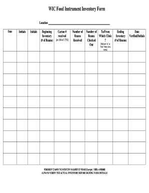 WIC Food Instrument Inventory Form Azdhs