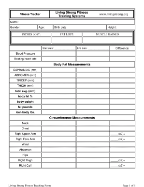 Living Strong Fitness Training Systems Body Fat Measurements Livingstrong  Form