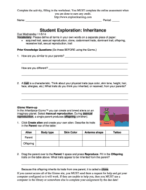 Inheritance Gizmo Answer Key  Form