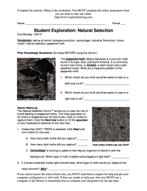 Natural Selection Gizmo Answer Key  Form