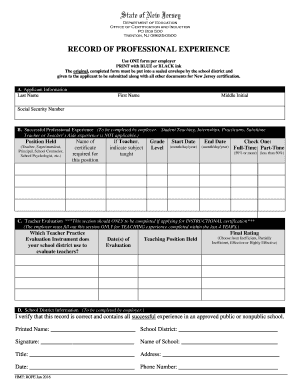 Record of Professional Experience  Form