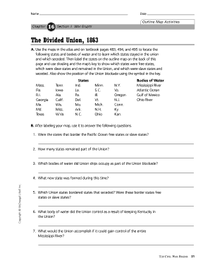 The Divided Union 1863 Map Worksheet Answers  Form