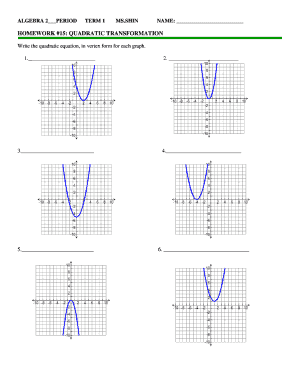 Write the Quadratic Equation in Vertex Form for Each Graph Worksheet Answers