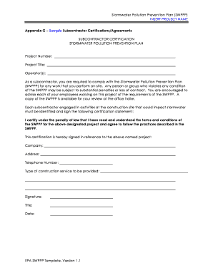 Swppp Subcontractor Certification  Form