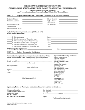 Centennial Scholarship Utah  Form