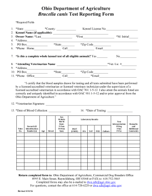 Oda Brucella Canis Test Reporting Form