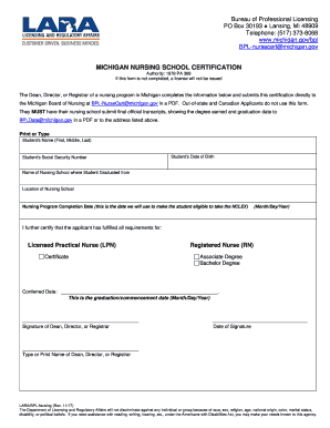 Get and Sign MICHIGAN NURSING SCHOOL CERTIFICATION Michigan Gov 2015 Form