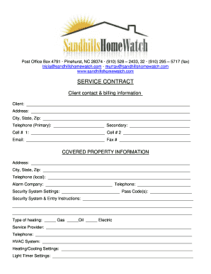 SERVICE CONTRACT Sandhills Home Watch Pinehurst NC  Form