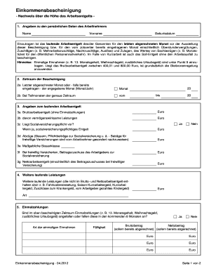 Einkommensbescheinigung  Form