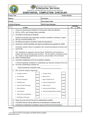  Substantial Completion Checklist 2016