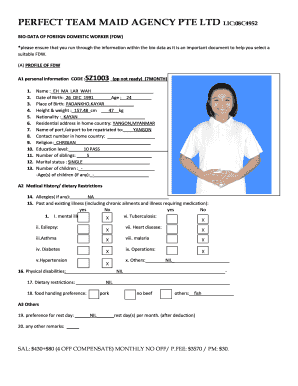 Biodata Form for Domestic Helper