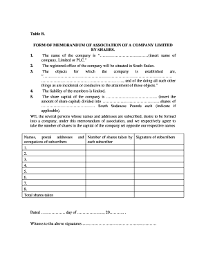 Articles of Association and Memorandum Forms
