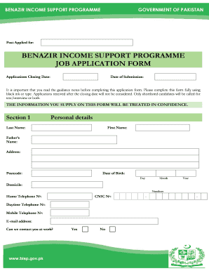 Online Registration Benazir Income Support Programme  Form