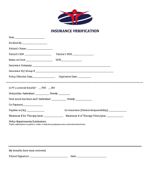 5 Insurance Verification GoodLife Physical Therapy  Form