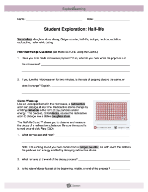 Half Life Gizmo Answer Key  Form