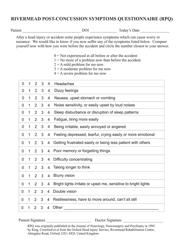 Concussion Questionnaire  Form