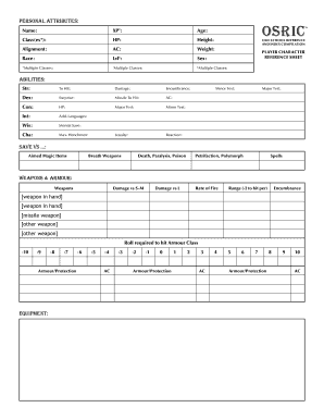 Osric Character Sheet  Form