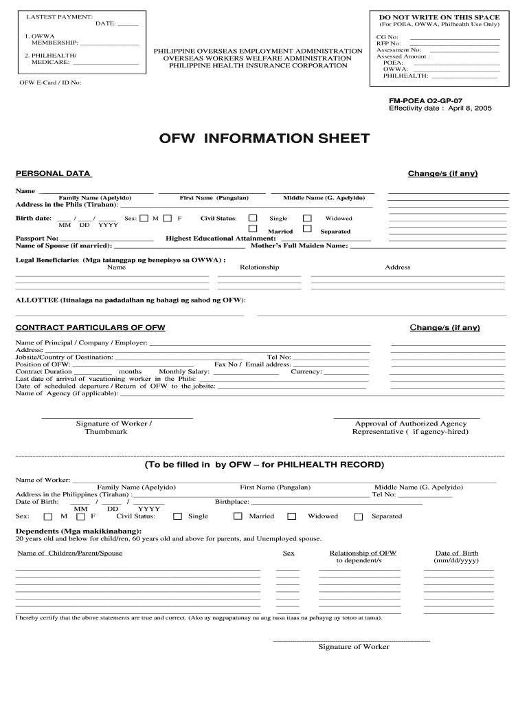 Ofw Info Sheet Appointment 2005-2024
