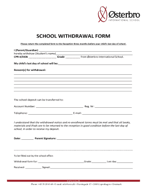  Withdrawal Form for School 2014-2024
