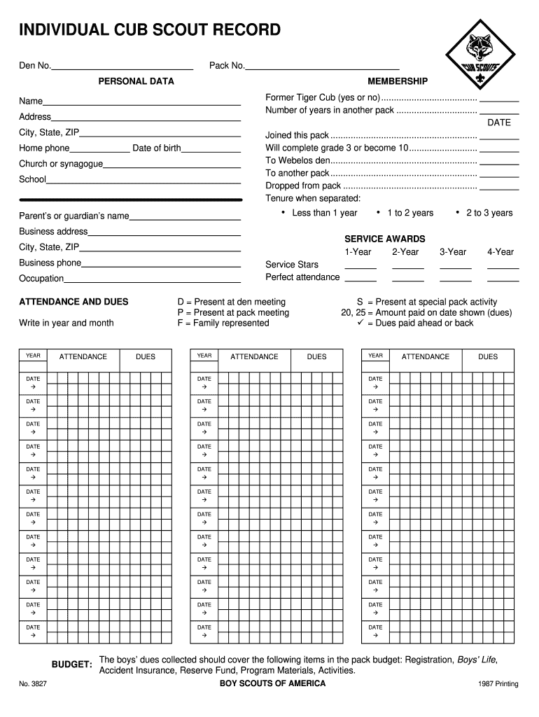 Cub Scouts Record Book  Form